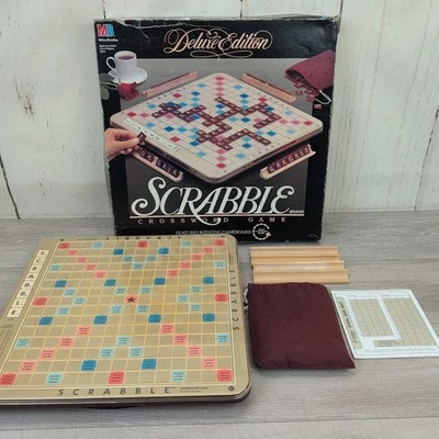 Scrabble Crossword Board Game Deluxe Edition - Rotating Turntable  #4034 1989 - Image 1 of 4