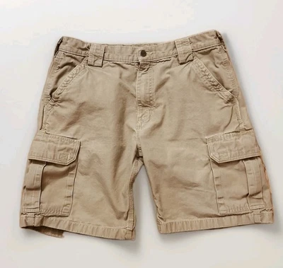 Vintage Carhartt Carpenter Cargo Shorts Mens Large 36 Beige Tan Leather Tag B164 - Image 1 of 4