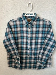 Camicia uomo St Johns Bay SJB blu e grigia a quadri cotone flanella bottoni davanti XL #G - Foto 1 di 12