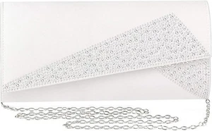 Mujeres Satén Estrás Baile de graduación Novia Bolso sin asas Cartera Bandolera con Cadena Marfil Blanco - Imagen 1 de 7