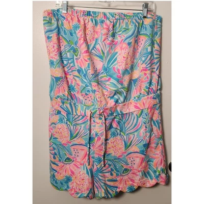 Romper sem alças Lilly Pulitzer Jace estampa tropical bainha vieira shorts GG - Imagem 1 de 4