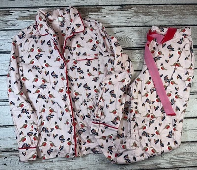 BODEN Mujer M Pijama Rosa Manga Larga Pantalón Conjunto Pájaro Invierno Algodón Franela Foto 1 de 4