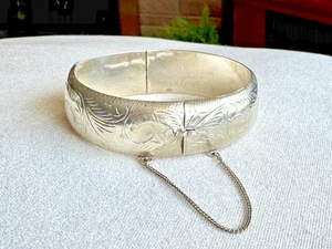 Brazalete Brazalete Vintage Plata de Ley 925 Tailandia Grabado 24 gramos ABOLLADO - Imagen 1 de 13