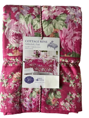 APRIL CORNELL - COTTAGE ROSE - PINK GREEN RECTANGLE TABLECLOTH - 60 X 120 - NEW - Image 1 of 3