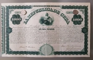 US Caribbean Island Bond 1000$ 1869 uncancelled 7%; Signatur Jose Morales Lemus - Bild 1 von 3