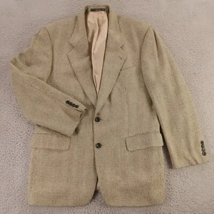 VTG Tweed Jacket M Beige Prince of Wales Check Glen Plaid Silk Wool USA 42R - Picture 1 of 20