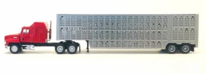 Red Mack 613 Cab w Cattle Livestock Trailer 1:87 HO Scale Promotex 6349 Plastic - Picture 1 of 2