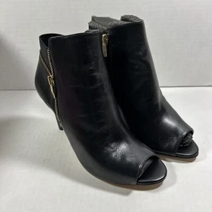 Marc Fisher 7,5 weite schwarze Leder-Booties offene Zehenpartie Stiefel mit Reißverschlussdetails - Bild 1 von 7