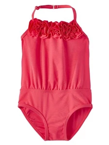Infant Girls Vibrant Coral Pink Rosette 1 Piece Swimming Suit 3-6m - Picture 1 of 1