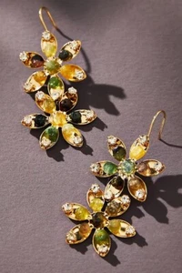 NWT Anthropologie Double Flower Stone Drop Earrings /Assorted /SRP$54 - Picture 1 of 4