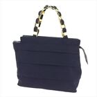 Salvatore Ferragamo Bag Handbag Navy Canvas Leather Woman Authentic Used S898