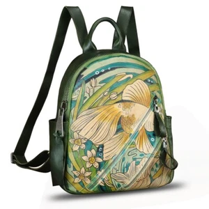 Genuine Leather Backpack for Women Hand Painted Leather Rucksack Knapsack Purses - Picture 1 of 7