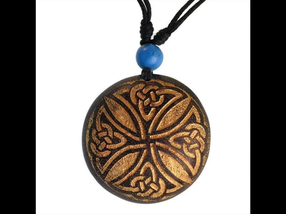 Kette golden Kreuz keltisch Knoten Türkis Stein Sonoholz Baumwolle verstellbar - Bild 1 von 1