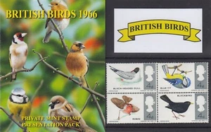 GB 1966 BRITISH BIRDS SELLO PRIVADO PAQUETE DE PRESENTACIÓN SG 696 699 EN BLOQUES DE 4 - Imagen 1 de 5