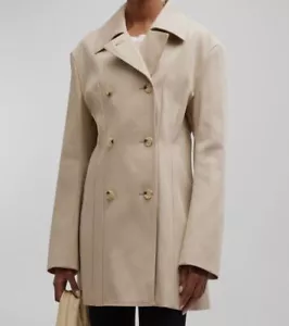Toteme Women's Beige Structured Double-Breasted Waist Jacket Coat Size 36 - Picture 1 of 3