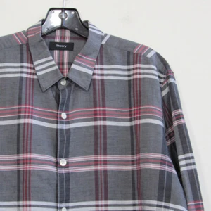Theory Rammy NP Mantra Shirt Mens Large Long Sleeve Linen Cotton Plaid - Picture 1 of 10