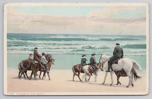 People Riding Ponies Horses on The Beach Seaside Postcard Phostint 1910's - Picture 1 of 5
