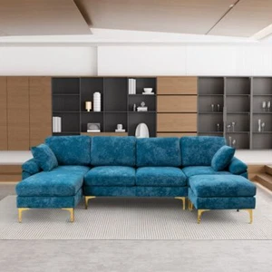 Modern Velvet Oversized U-Shaped Sectional Sofa Couch Convertible L Shaped Sofa - Picture 1 of 40
