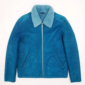 PAUL SMITH PS Shearling Bomberjacke Lammfell Borg Fell gespreizter Kragen blau M-L - Bild 1 von 10