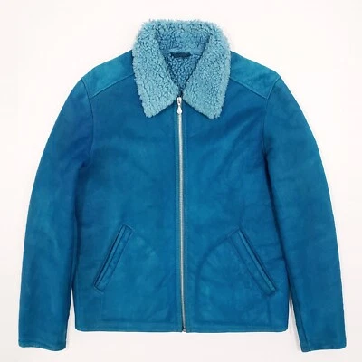 PAUL SMITH PS Chaqueta de Bombardero de Piel de Oveja Piel Borg Cuello Extendido Azul M-L Foto 1 de 4