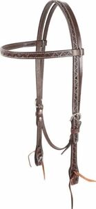 Cashel Stitched Leather Browband Horse Headstall with V-Stamp Tooling Dark Brown