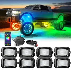 Wireless 8 Pods C2 RGB+IC LED Rock Lights OffRoad Underbody Underglow Neon Light - Picture 1 of 24