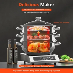 Meat Vegetable Cooking Steam Pot Kitchen 3 Tier Stainless Steel Steamer Cooker - Picture 1 of 11