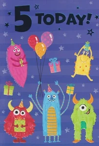 AGE FIVE 5TH BOY BIRTHDAY GREETING CARD 7"X5" MONSTERS - Picture 1 of 2