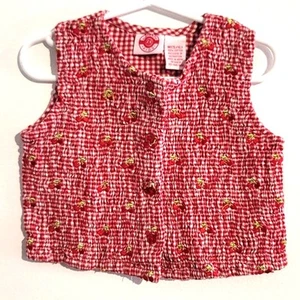 Authentic Kids Smocked Plaid Cherry Print Sleeveless Vest Top Size Medium 5/6 - Picture 1 of 5