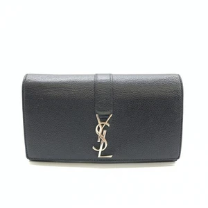 Saint Laurent Flap Wallet Long Purse YSL Cassandra Leather Black Authentic - Picture 1 of 24
