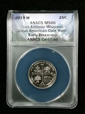 2019-W 25c ATB QUARTER  SAN ANTONIO MISSIONS EARLY DISCOVERY ANACS MS66 4884 - Image 1 of 2
