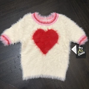 Art Class Girls Fuzzy Heart Sweater Size Small 6/7 - Pink and Red Super Soft - Picture 1 of 11