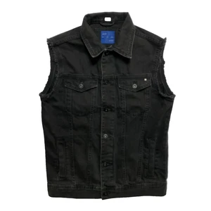 Zara Denim Vest Jacket Mens M Black Sleeveless Distressed - Picture 1 of 10