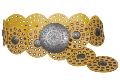 3 1/2" (90 mm) Wide Ladies Wide Boho Disc Concho Leather Belt - Image 1 of 4