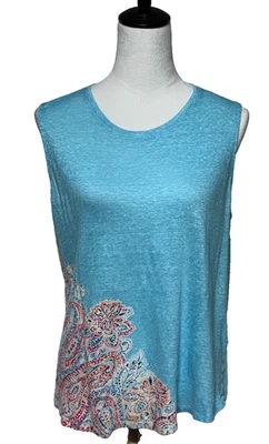 J Jill Майка женщин большой синий льняной пейсли цветной богемное пляжный прибрежный - Изображение 1 из 4