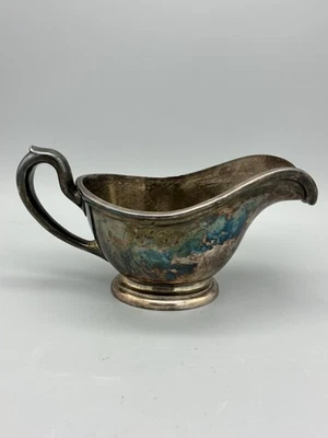 BOTE DE SALSA CON PLACA DE PLATA GORHAM 8 OZ PLATEADO SOLDADO PESO PESADO Foto 1 de 4