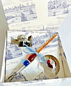 Murano Glass Calligraphy Pen & Ink Set NIB Sterling Silver Tip Handmade Refill - Picture 1 of 8