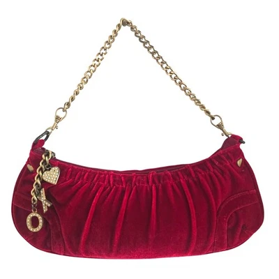 Bolso de Hombro Vintage XOXO Y2K Borgoña Rojo Terciopelo Cadena Dorada con Dijes Foto 1 de 4