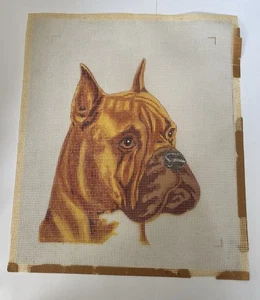 Hand Painted Needlepoint Canvas Boxer Dog Head Mesh Unstitched - Picture 1 of 7