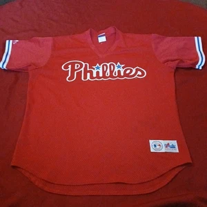 Camiseta De Colección Y2k Philadelphia Phillies Malla Roja Práctica de Bateo Majestuosa Para Hombres XL - Imagen 1 de 8