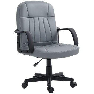HOMCOM PU Leather Office Chair Swivel Home Mid-Back Computer Desk Chair, Grey - Image 1 of 4