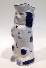 Staffordshire Style Blue & White Dog Pitcher by Jay Wilfred Andrea Sadek 9-1/2"