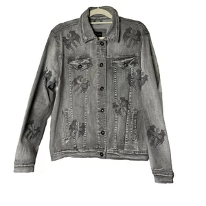 Waimea Denim Jacket Size Large Grey Studded Silver Crosses with Black Wings - Picture 1 of 14