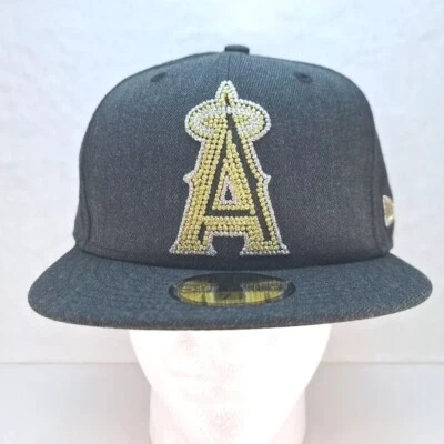 New Era 59Fifty Los Angeles Angels Fitted Hat Size 7 1/8 Gold Logos Wool - Image 1 of 4