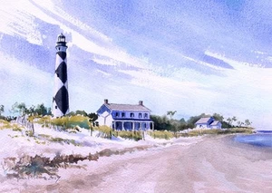 Faro y casa de guardián Cape Lookout, bancos exteriores, Nueva Carolina del Norte Impresiones de James Mann - Imagen 1 de 2
