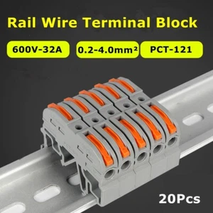 20x Cableado Din Compacto Mini Push-In Riel Conductor Conector Cable Bloque de Terminales - Imagen 1 de 8
