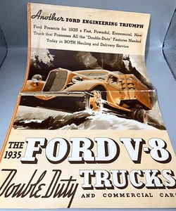 1935 Ford V8 Double Duty Trucks ORIG Vintage Dealer Large Sales Brochure LARGE - Picture 1 of 5