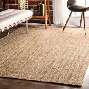 RUG Natural Jute in Square Hand Woven Area Rug Door Mat Rustic Look, Natural - Picture 1 of 8