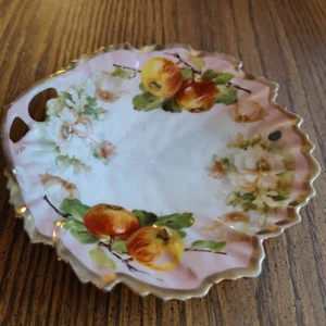 ROYAL RUDOLSTADT Crown Prussia Porcelain Handled Dish Leaf GOLD Pears Excellent  - Picture 1 of 5