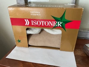 Vintage Isotoner Holidays Faux  Suede Slippers- Camel - Picture 1 of 4